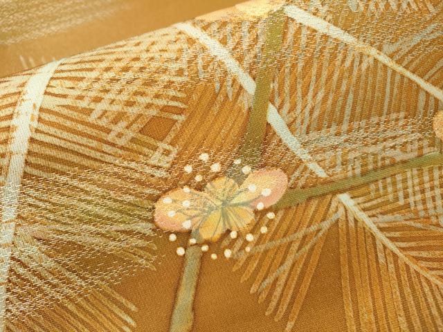 平和屋着物▼虹色創家 本郷大田子 両面 六通柄袋帯 手描き 松葉花文 銀通し地 正絹 逸品 DABI7447fe