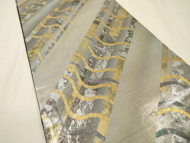 平和屋着物▼袋帯 螺鈿箔 変わり縞 金銀彩 引箔 正絹 逸品 DABI7457fe