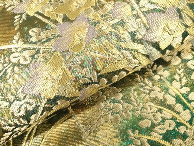 平和屋着物▼西陣 京の名門 じゅらく謹製 六通柄袋帯 秋草 金糸 引箔 正絹 逸品 DABI7471fe