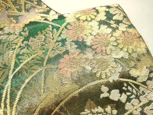平和屋着物▼西陣 京の名門 じゅらく謹製 六通柄袋帯 秋草 金糸 引箔 正絹 逸品 DABI7471fe
