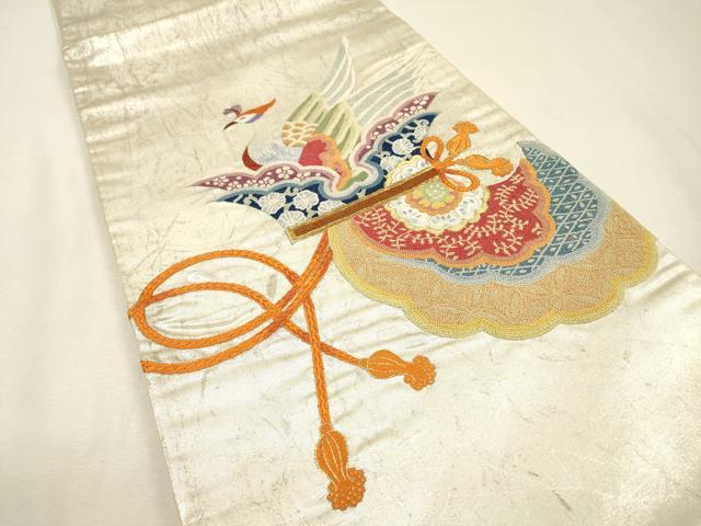 平和屋着物▼中国三大刺繍 相良刺繍 総刺繍 太鼓柄袋帯 花鳥文 金銀糸 正絹 逸品 DABI7496fe