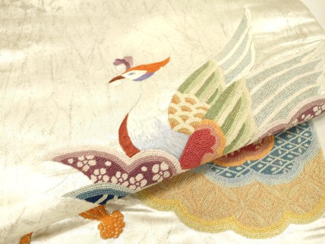 平和屋着物▼中国三大刺繍 相良刺繍 総刺繍 太鼓柄袋帯 花鳥文 金銀糸 正絹 逸品 DABI7496fe