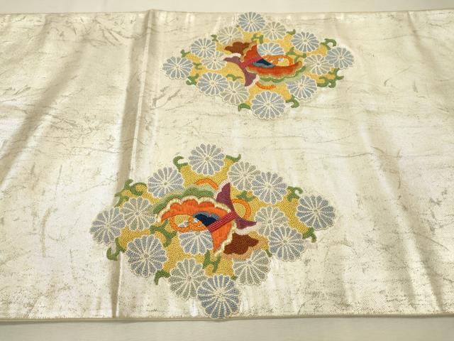 平和屋着物▼中国三大刺繍 相良刺繍 総刺繍 太鼓柄袋帯 花鳥文 金銀糸 正絹 逸品 DABI7496fe