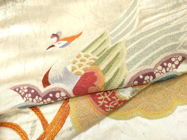 平和屋着物▼中国三大刺繍 相良刺繍 総刺繍 太鼓柄袋帯 花鳥文 金銀糸 正絹 逸品 DABI7496fe