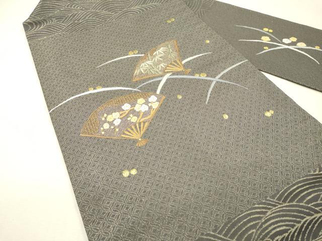平和屋着物▼九寸名古屋帯 総刺繍 扇面花文 金糸 正絹 逸品 DABI7497fe
