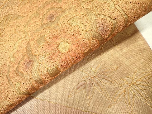平和屋着物▼中国三大刺繍 スワトウ刺繍 汕頭刺繍 総刺繍 太鼓柄袋帯 切嵌正倉院花文 金彩 引箔 正絹 逸品 DABI7584fe