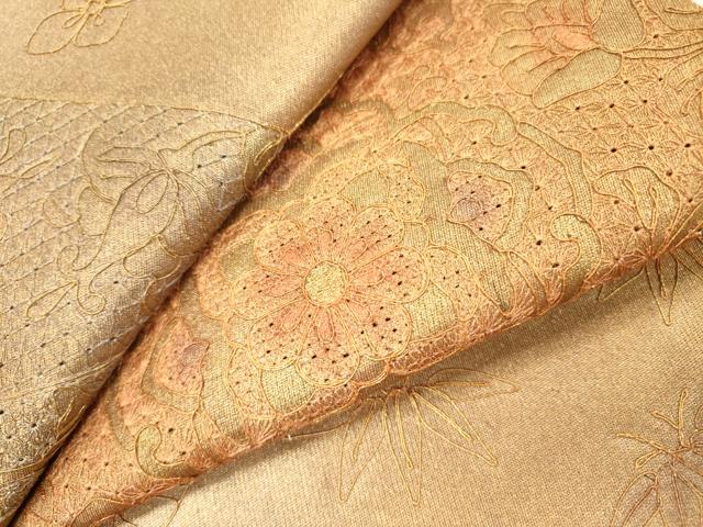 平和屋着物▼中国三大刺繍 スワトウ刺繍 汕頭刺繍 総刺繍 太鼓柄袋帯 切嵌正倉院花文 金彩 引箔 正絹 逸品 DABI7584fe