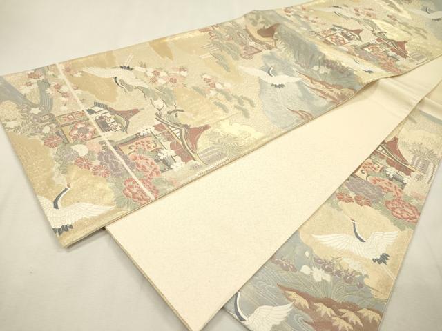 平和屋着物▼六通柄袋帯 飛鶴山車花文 金糸 正絹 逸品 DABI7603fe