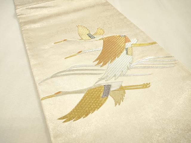 平和屋着物▼太鼓柄袋帯 駒刺繍 飛鶴文 金銀糸 正絹 逸品 DABI7611fe