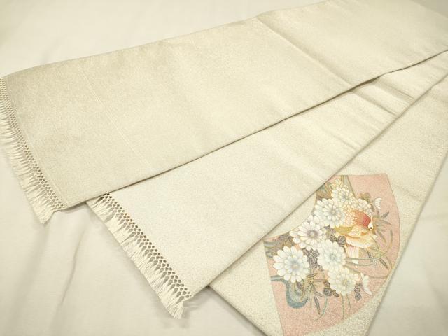 平和屋着物▼綴れ 太鼓柄袋帯 扇面花鳥文 金銀彩 正絹 逸品 DABI7616fe