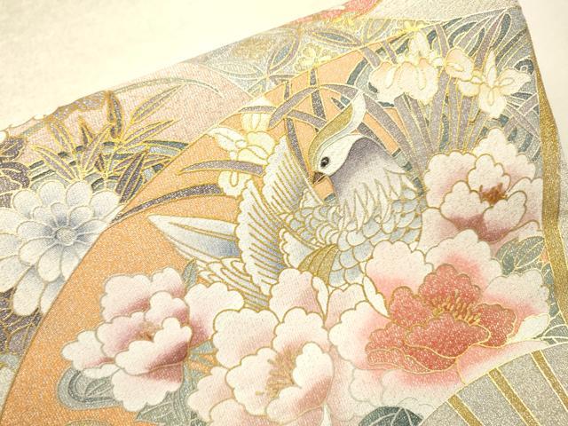 平和屋着物▼綴れ 太鼓柄袋帯 扇面花鳥文 金銀彩 正絹 逸品 DABI7616fe