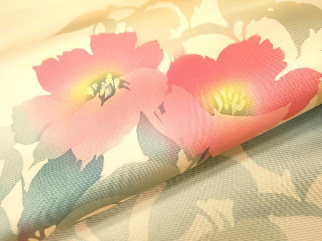 平和屋着物▼京都西陣 手織り一筋 おび弘謹製 太鼓柄袋帯 作家物 ろうけつ染 草花 証紙付き 正絹 逸品 DABI7634fe