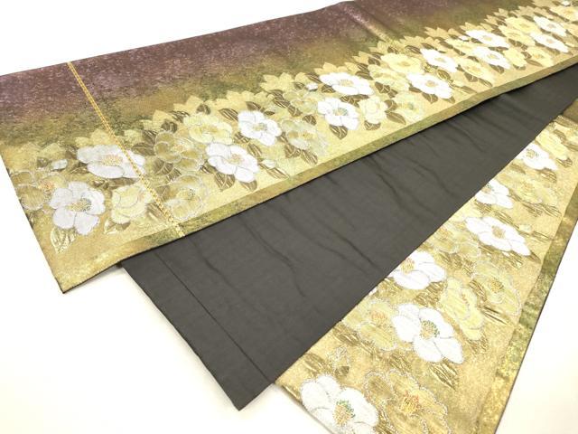 平和屋着物▼六通柄袋帯 椿文 金銀糸 引箔 正絹 逸品 DABI7643fe