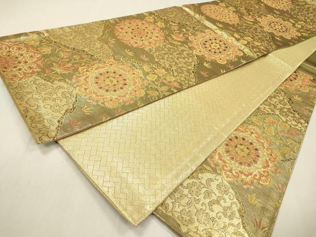 平和屋着物▼佐賀錦 六通柄袋帯 正倉院花唐草文 金糸 正絹 逸品 DABI7658fe