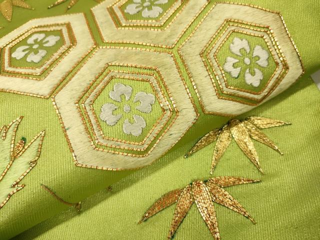 平和屋着物▼太鼓柄袋帯 駒刺繍 総刺繍 笹梅文 金糸 正絹 逸品 DABI7674fe