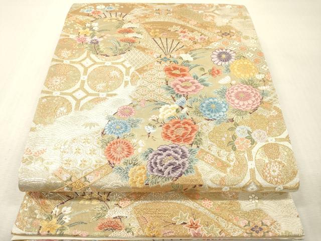 平和屋本店▼六通柄袋帯 唐織 花丸青海天井文 本金箔 正絹 逸品 未使用 DABI7686fe
