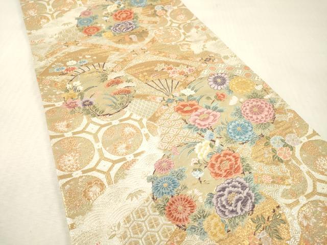 平和屋本店▼六通柄袋帯 唐織 花丸青海天井文 本金箔 正絹 逸品 未使用 DABI7686fe