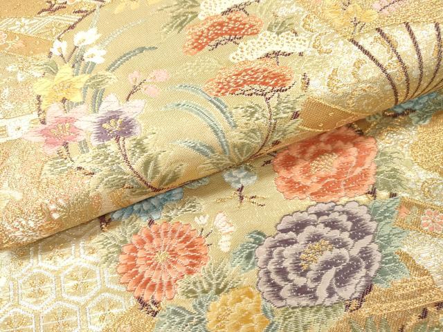 平和屋本店▼六通柄袋帯 唐織 花丸青海天井文 本金箔 正絹 逸品 未使用 DABI7686fe