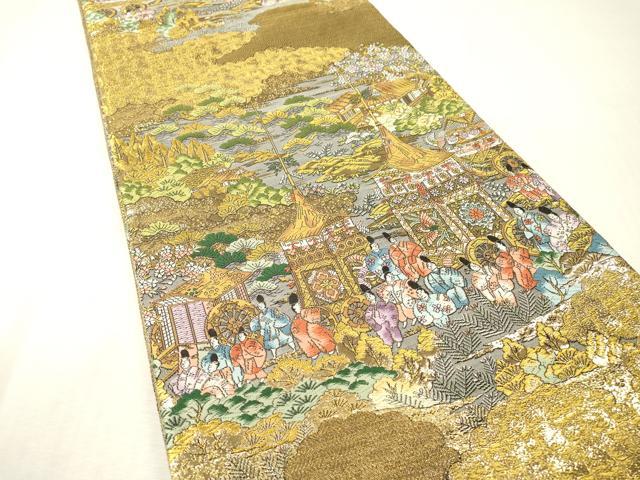 平和屋本店▼西陣 廣部商事謹製 全通柄袋帯 唐織 京洛祇園祭還幸絵巻 弐拾金箔使用 正絹 逸品 DABI7695fe