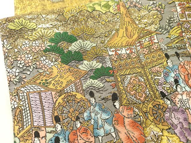 平和屋本店▼西陣 廣部商事謹製 全通柄袋帯 唐織 京洛祇園祭還幸絵巻 弐拾金箔使用 正絹 逸品 DABI7695fe