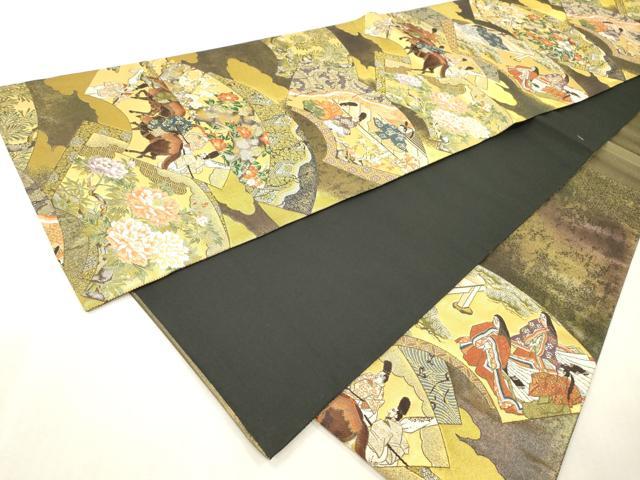 平和屋本店▼六通柄袋帯 唐織 王朝歌扇絵 京うるし本金箔 正絹 逸品 DABI7697fe