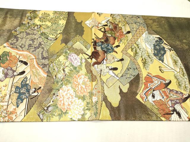 平和屋本店▼六通柄袋帯 唐織 王朝歌扇絵 京うるし本金箔 正絹 逸品 DABI7697fe