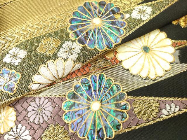 平和屋本店▼袋帯 螺鈿 菊連作 本金箔 正絹 逸品 DABI7698fe