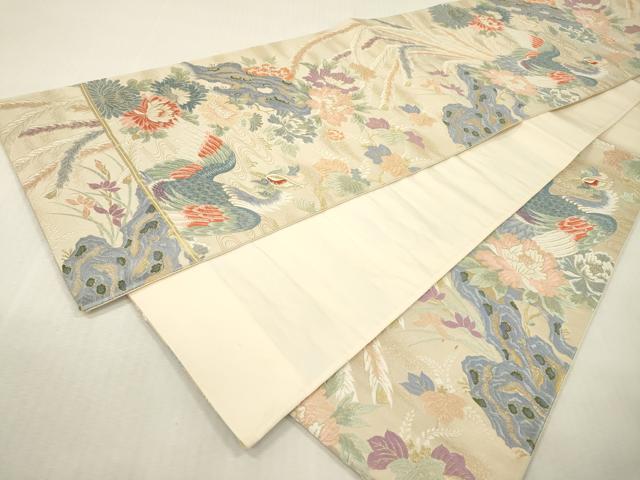 平和屋本店▼六通柄袋帯 唐織 瑞鳥花苑文 本金九百錦 正絹 逸品 DABI7709fe