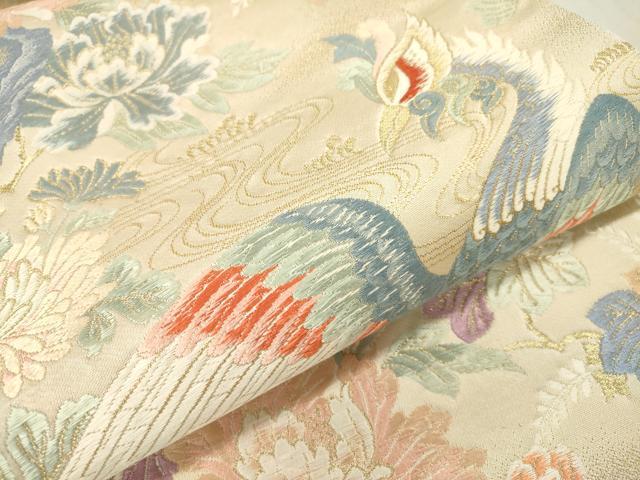 平和屋本店▼六通柄袋帯 唐織 瑞鳥花苑文 本金九百錦 正絹 逸品 DABI7709fe