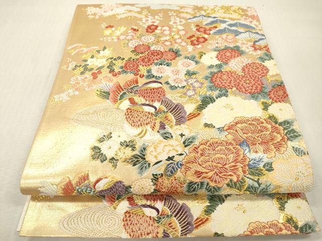 平和屋本店▼六通柄袋帯 唐織 錦織加賀 鴛鴦花文 本金箔 正絹 逸品 DABI7715fe