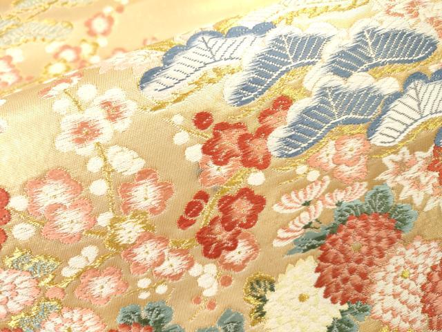 平和屋本店▼六通柄袋帯 唐織 錦織加賀 鴛鴦花文 本金箔 正絹 逸品 DABI7715fe
