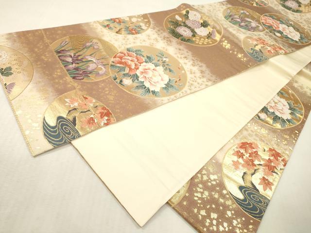 平和屋本店▼六通柄袋帯 唐織 華宴丸文 本金箔二重織 正絹 逸品 DABI7722fe