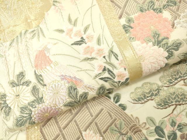平和屋本店▼六通柄袋帯 唐織 九百錦 桃山花鳥 本金箔24K 正絹 逸品 DABI7723fe