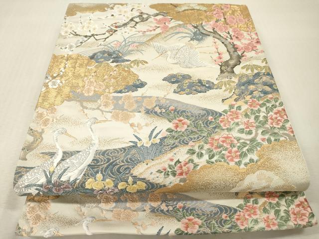 平和屋本店▼六通柄袋帯 唐織 桃山花鳥草花文 本金箔 正絹 逸品 DABI7725fe