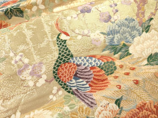 平和屋本店▼六通柄袋帯 唐織 桃山花鳥文 九百本金弐重箔 正絹 逸品 DABI7726fe