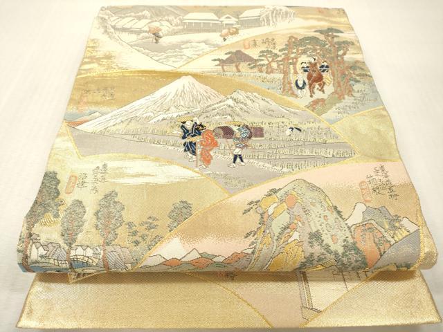平和屋本店▼全通全景柄袋帯 東海道五拾三次絵図 本金箔織 正絹 逸品 DABI7727fe