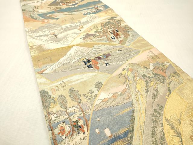 平和屋本店▼全通全景柄袋帯 東海道五拾三次絵図 本金箔織 正絹 逸品 DABI7727fe