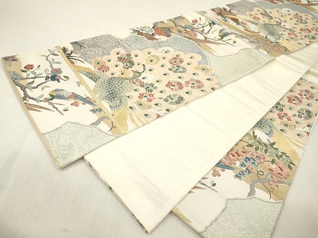 平和屋本店▼「美しいキモノ」お馴染みのメーカー となみ織物 六通柄袋帯 唐織 九百錦 孔雀花文 純金箔24K 正絹 逸品 DABI7733fe