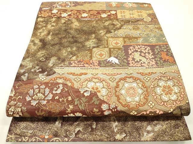 平和屋本店▼六通柄袋帯 唐織 道長正倉院花文 本金箔 正絹 逸品 DABI7748fe