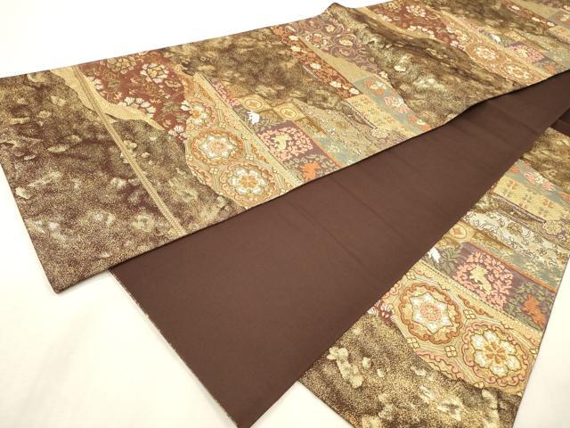平和屋本店▼六通柄袋帯 唐織 道長正倉院花文 本金箔 正絹 逸品 DABI7748fe