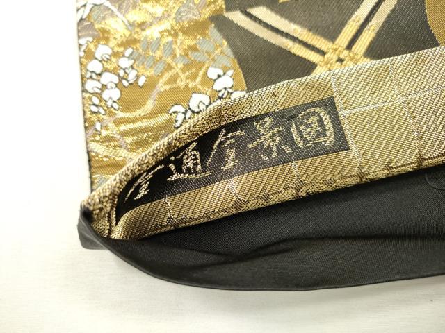 平和屋本店▼西陣 全通全景柄袋帯 傘松閣天井絵 黒地 本金箔二重箔織 正絹 逸品 DABI7754fe