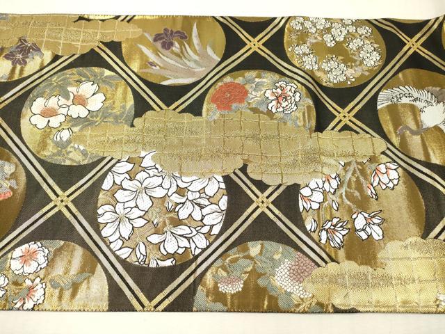 平和屋本店▼西陣 全通全景柄袋帯 傘松閣天井絵 黒地 本金箔二重箔織 正絹 逸品 DABI7754fe