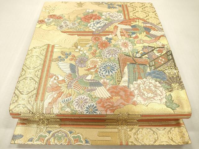 平和屋本店▼佐賀錦 六通柄袋帯 雲取飛優文 本金箔 正絹 逸品 DABI7755fe