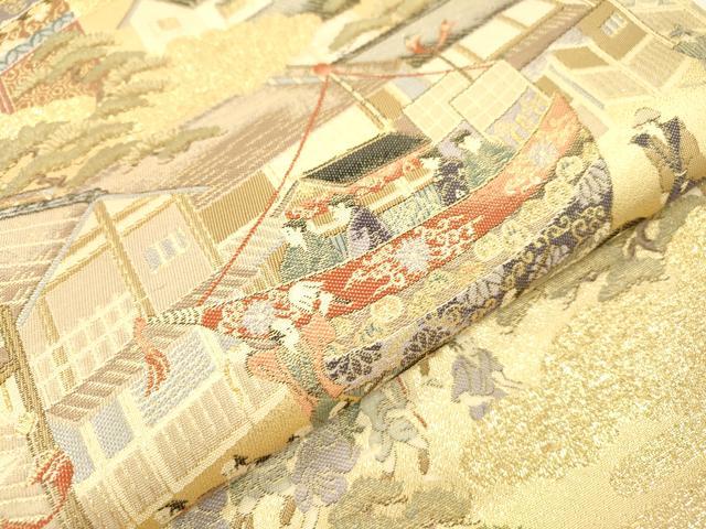 平和屋本店▼全通全景柄袋帯 洛中洛景 本金箔 正絹 逸品 DABI7757fe