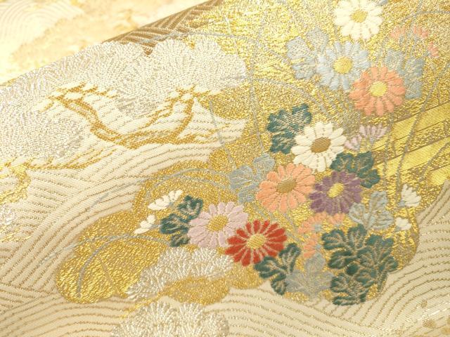 平和屋本店▼六通柄袋帯 花鳥紹宴松 九百本金弐重織 正絹 逸品 DABI7763fe