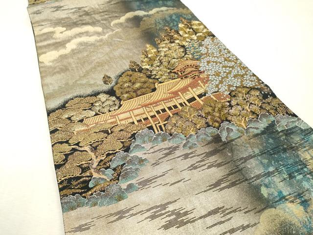 平和屋本店▼六通柄袋帯 風景文 本金箔 正絹 逸品 DABI7765fe