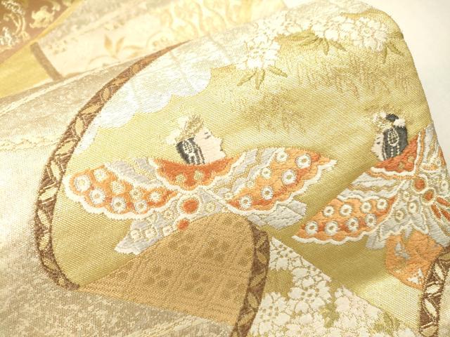 平和屋着物▼六通柄袋帯 唐織 祝儀舞楽文 唐金 正絹 逸品 DABI7769fe