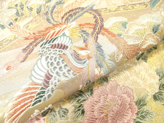 平和屋本店▼六通柄袋帯 唐織 屏風鳳凰花柄文 本金 正絹 逸品 未使用 DABI7773fe