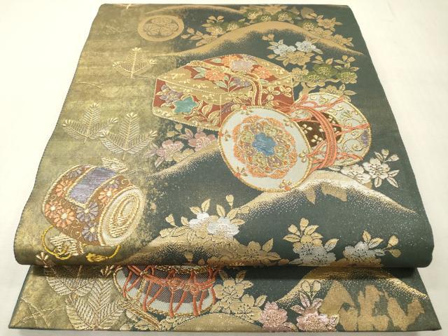 平和屋本店▼袋帯 鼓花文 螺鈿本金真珠箔 正絹 逸品 DABI7784fe