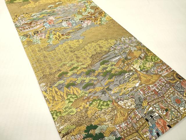 平和屋本店▼西陣 廣部商事謹製 全通柄袋帯 唐織 京洛祇園祭還幸絵巻 弐拾金箔使用 正絹 逸品 DABI7786fe